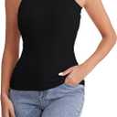Tank Top for Women with Built in Bra Undershirt with Shelf Bras Sleeveless Workout Gym Cami Cute Padded Camisole, (Black, XL)