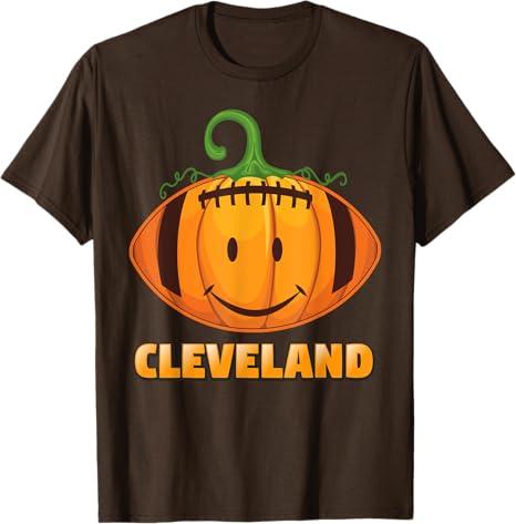 Pumpkin Halloween Costume Cleveland Football Cool Smile Face T-Shirt, XS