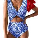 SPORLIKE Women One Piece Swimsuit Twist Front Flounce Bathing Suit Padded Monokini, Medium
