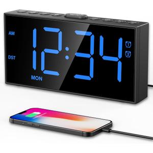 PPLEE Digital Alarm Clocks for Bedrooms Heavy Sleepers, 2 Alarms,Upgrade 7-5-2 Mode, Large Number Alarm Clock with USB Charger Ports,12/24H,Memory Function, Dimmable Simple Alarm Clock for Kids Senior