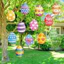 Memorywuu 12 Pcs 7.9 Inch Large Outdoor Easter Decorations Easter Egg Outdoor Hanging Ornaments Signs Double Sided Colorful Egg Shaped Decorations for Tree Lawn Porch Yard Outside Party Decor