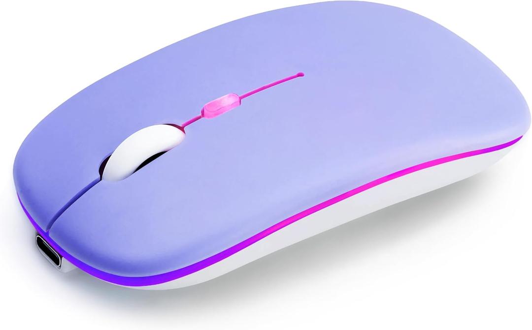 Wireless Bluetooth Mouse Rechargeable Long Lasting Dual Mode - BT 5.2 & 2.4G Silent RGB LED Mice, Slim Portable Ergonomic Mouse for Laptop/PC/Tablet/MacBook/iPad/Apple Devices(Purple)