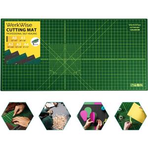 Large 23" x 47" Self Healing Sewing Mat, WerkWise Rotary Cutting Board, Double Sided 5-Ply 23x47 Inch Mat for Quilting, Sewing, Fabric, & Crafts, Designed for Use with Rotary Cutters (Green & Black)