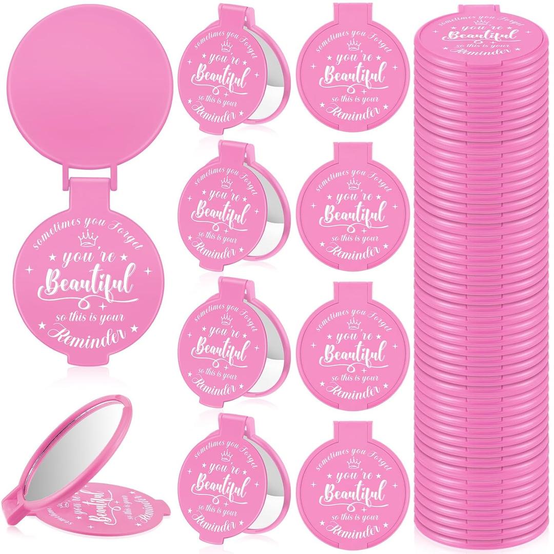 36 Pcs 2.76 Inch Inspirational Compact Mirror Bulk Party Favors Purse Small Mirror Pocket Mini Gifts for Women Adult Coworker Mother's Day Teacher Graduation Friends (Pink)