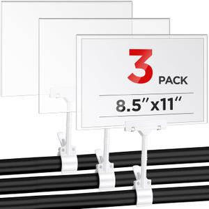 3 Pcs Acrylic Clip on Sign Holder with Clamp 8.5 x 11 Inch Retail Store Signs Displays Double Sides Swivel Signage with PVC Card Clothing Price Hanging Signage for Supermarket Business