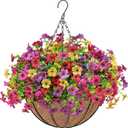 Der Rose Artificial Hanging Flowers Basket for Outdoors Fake Hanging Plants Spring Summer Decoration UV Resistant for Garden Front Porch Patio Balcony Decor (Multi-color)