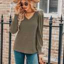 HOTOUCH Women's Knit Shirt Soft Puff Long Sleeve Blouse Tops Lightweight V Neck Tunic XS-XXL (L)