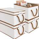 LoforHoney Home Fabric Storage Bins with Lids for Organizing, Foldable Closet Storage Boxes for Shelves, Clothes Baskets with Cotton Rope Handles, Large, Beige & Brown, 4-Pack