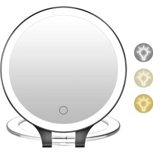 FASCINATE Magnifying Mirror 10X 1X Double Sided Magnification Makeup Vanity Mirror Rechargeable Lighted Mirror with 3 Color Setting Adjustable Rotation LED Vanity Desk Mirror (Black)