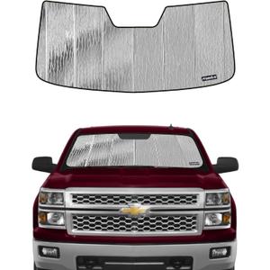 Pigenius Windshield Sun Shade for Chevy Silverado/GMC Sierra 1500 2014-2018, 2500 3500 HD 2015-2019, 1500 LD/Limited 2019, Reversible Silver/Black