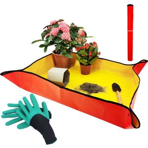 Repotting Mat for Plant Transplanting, Waterproof Potting TrayPortable Gardening Mat for Succulent Pots, 39 x 30 Inch Protect Nail Gloves, Best Gifts for Gardeners