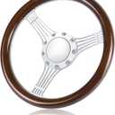 9 bolt disc shaped steering wheel, 14 inch wooden steering wheel, suitable for most nine hole car wooden steering wheels (Silver)
