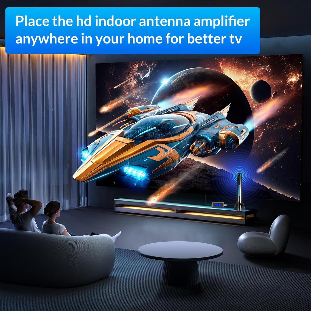 TV Antenna Amplifier Signal Booster, 25dBi High Gain Amplifier for 4K/1080p TVs, Low Noise, Adjustable Gain & Timer, USB Powered (Black)