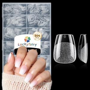 5 x Extra Short Nail Tips: 504pcs Pre-shaped Half-matte Coffin Short Nails, 12 Sizes XS Clear Full Cover Fake Nails Soft Gelly Ballerina Press on Gel Nail Tips for Extension