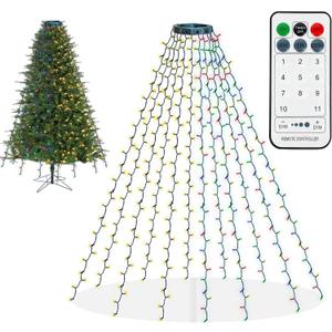 Dazzle Bright Christmas Tree Lights, 448 LED Waterfall Tree Topper Lights with Remote & 11 Modes, 8.2FT X 16 Lines Christmas Light for Indoor Outdoor Party Xmas Decoration, Warm White & Multi-Colored