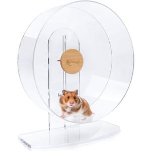 Niteangel Silent Hamster Exercise Wheel - Dual-Bearing Quiet Spinning Acrylic Hamster Running Wheel for Hamsters, Gerbils, Mice, Degus, or Other Small Animals (Large - Wider Version)