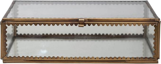 Brass and Glass Display Box with Scalloped Edges, Antique Finish