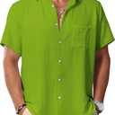 KYKU Men Shirts Button Down Short Sleeve Casual Summer Beach Vacation Clothing (Large)