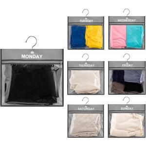 7 Pcs Weekly Travel Organizer Pouches Day of Week Clothing Packing Cubes Monday to Sunday School Clothes Organizer for Kids (Grey), 13"H * 14.3"W