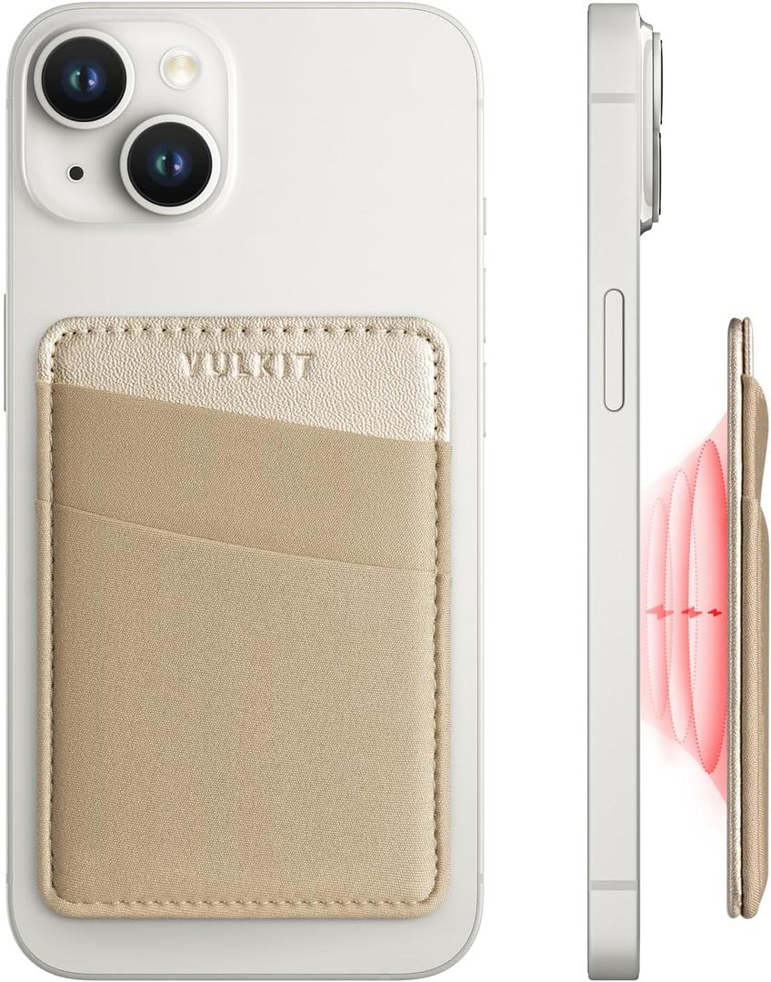 VULKIT Magnetic Phone Wallet for MagSafe- RFID Blocking - Card Holder Wallet for iPhone 16/15/14/13/12 Series & Phone Case with MagSafe (Champagne Gold)