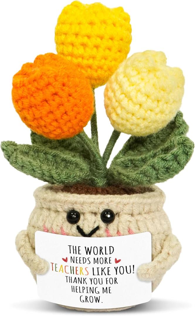 OASSIE Teacher Appreciation Gifts for Women Men - Handmade Positive Tulip Crochet Flowers - Teachers Day Graduation Birthday Thank You Appreciation School Retirement Gifts for Teachers from Student