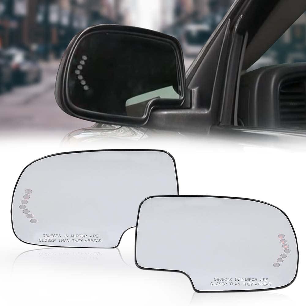 CHEDA Left And Right Side Non-Dimming Power Heated Mirror Glass w/LED Turn Signal Replacement For Cadillac Escalade Chevy Avalanche Silverado Suburban Tahoe GMC Sierra Yukon 2003-2006