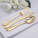 NOCCUR 150PCS Gold Plastic Cutlery Set - Gold Plastic Silverware Disposable - Include 60 Forks, 60 Spoons, 60 Knives - Perfect for Parties & Weddings