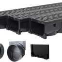 URA WATER - Model UA-100 - Drainage Trench Set - Channel Drain With Grate - Black Plastic - 3 x 39" - (117" Total Length)