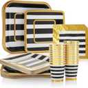 Black and Gold Party Supplies - 24 Pack - 9 Inch Party Paper Plate, 7 Inch Desert Plates, Napkins, and 9 Oz Cups, Diposable Set, for Wedding, Birthday Party, Bridal Shower, Thanksgiving, Christmas