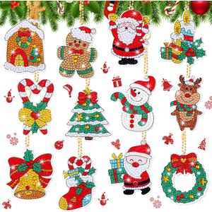 Key Chain Art Ornaments Keychains 5D Painting Round Drill Crystal Rhinestone Arts Craft Keychain for New Year Party Christmas Supplies