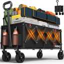 35" L Extra Long Wagons Carts Foldable, 360LBS Heavy Duty Collapsible Wagon with Wheels, Folding Wagon Portable Utility Cart for Groceries, Shopping, Camping, Sports