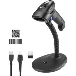 Wireless 1D 2D Barcode Scanner with Stand, NetumScan Portable Automatic QR Code Scanner Supports Screen Scan Handheld CMOS Image Bar Code Reader with USB Receiver for Warehouse POS and Computer