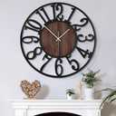 Large Wall Clock for Living Room Decor, 16 Inch Non Ticking Silent, Battery Operated Modern Vintage Oversized Wall Clock for Bedroom Kitchen (Dark Brown - Arabic Numbers)