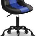 Rolling Shop Stool with Wheels, Rolling Short Stool with Back Support, 360 Swivel Garage Chair, Height Adjustable Chair 330lb Heavy Duty for Spa Salon Massage Home Office Tattoo(Blue)