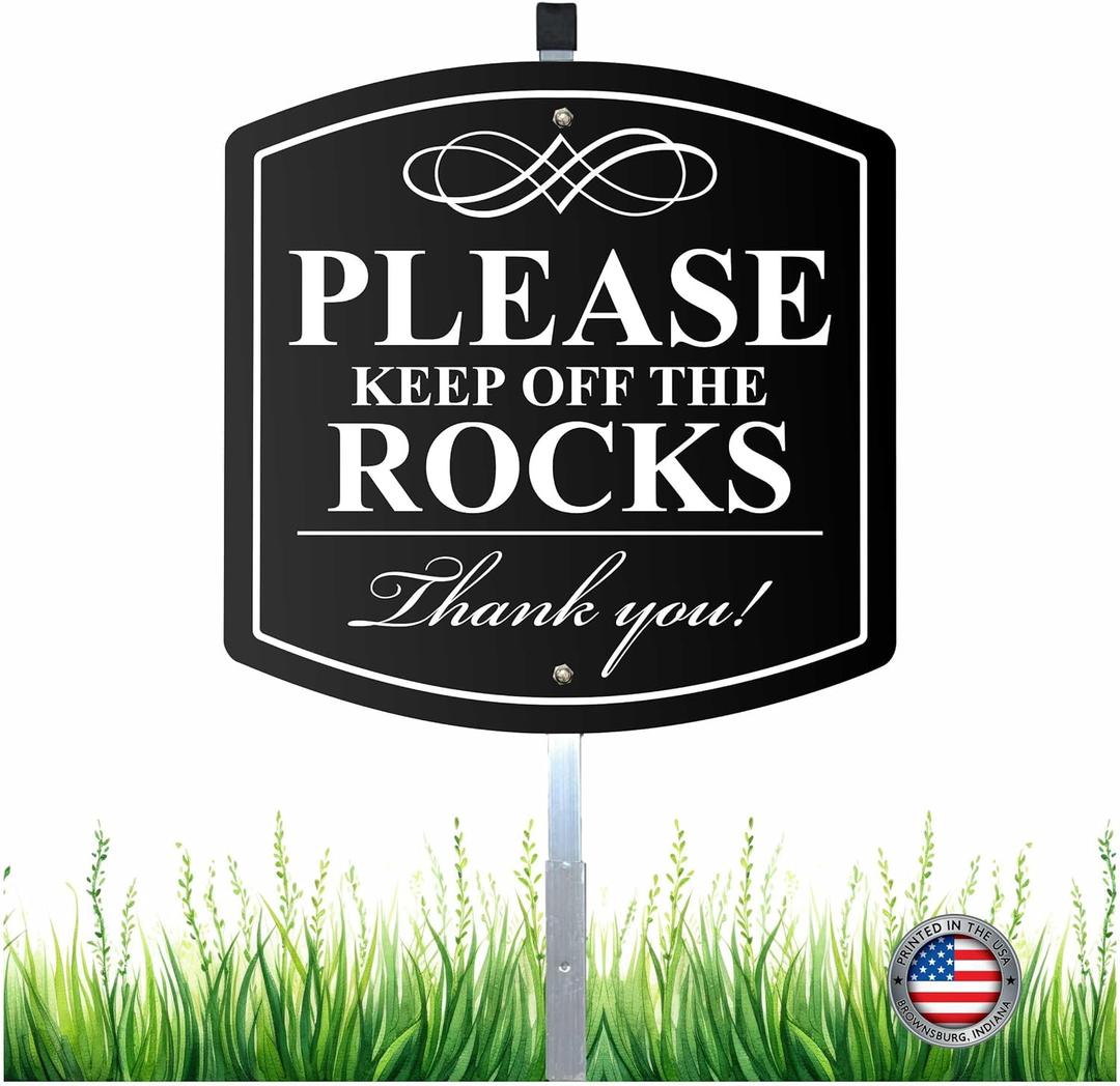 Classy Aluminum "Please Keep Off the Rocks" Sign With Reflective Text - Durable Yard Decor, Includes 28" Stake And Hardware, Weatherproof Outdoor Message
