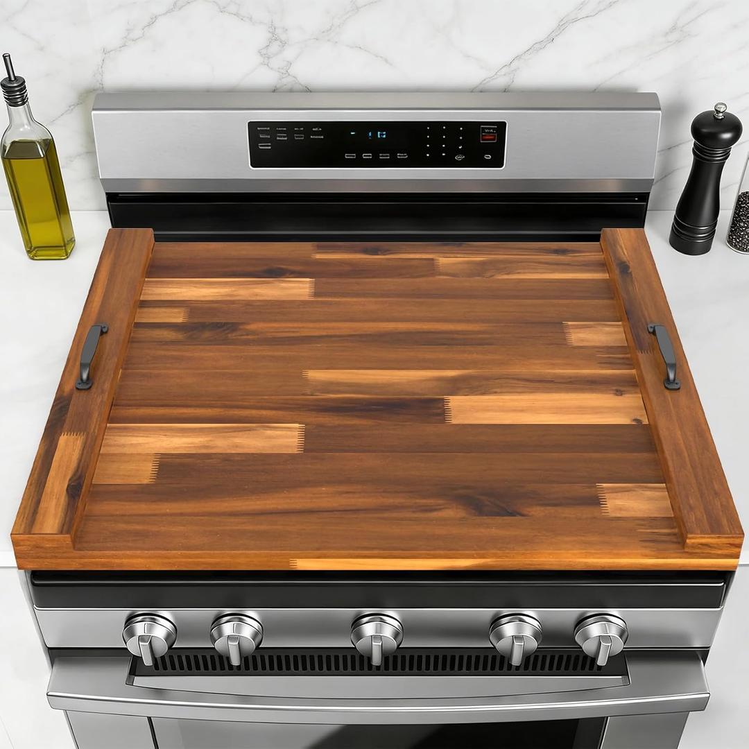DUMOS Noodle Board Stove Cover with Handles, Wooden Stove Top Cover for Gas Electric Glass Stove, 22 x 29.5 inch(Brown)