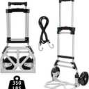 Folding Hand Truck, 350 LBS Capacity Heavy Duty Aluminum Dolly Cart with 6.7inch Large Wheels, Portable Collapsible Luggage Trolley for Moving, Travel, Shopping, Airport, and Office Use