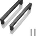10 Pack 6-1/4 inch (160mm) Hole to Hole Center Matte Black Cabinet Pulls Stainless Steel Kitchen Cabinet Handles - Square Dresser Handles Drawer Pulls