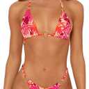 Sexy Bikinis for Women 2 Piece Bikini Spaghetti Strap Swimsuits Solid Color Bathing Swimwear Triangle Bathing Suit (Medium, Flower 7)