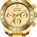 DREAMING Q&P Fq-005 Classic Style Gold Stainless Steel Mens Wrist Watches with Crystals for Man