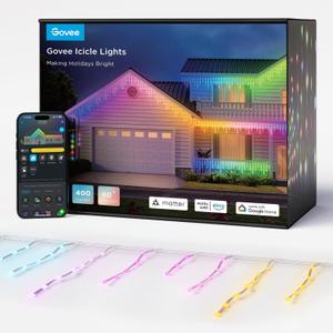 Govee Icicle Lights, Smart RGBIC Christmas Icicle Lights for Outside, 33ft with 400 LEDs Icicle Christmas Lights Outdoor, IP65 Waterproof, Music Sync, Voice Control, 78+ Scene Modes for Holiday Decor