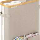 StorageWorks Toilet Paper Storage Baskets with Dual Flip Lids, Toilet Paper Organizer for Bathroom, Toilet Paper Container with Side Pocket, Holds 15 Mega or 20 Regular Rolls, Large, Light Khaki