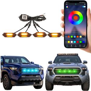 Direct-Snap LED Grill Lights for 2024 2025 2026 Toyota Tacoma 4th Gen Accessories Raptor Grille Light Bar, Only Fits TRD Sport/Off Road/PreRunner (RGB)