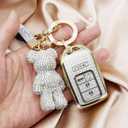 Key Fob Cover with Diamond Keychain, Car Key Shell for Women, Compatible with 2016-2022 Honda Accord Civic Pilot Ridgeline Passport Key Protector (5 Buttons-Silver Bear)