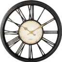 Vintage Style 16'' Wall Clock with Roman Numerals - Modern Timepiece Battery Powered for Home - Classicl Silent Non-Ticking Clocks for Living Room - Bedroom - Kitchen Wall Clock (Black)