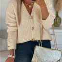 GORGLITTER Women's Button Down Cardigan Knit Sweaters Old Money Clothes Cozy Holiday V Neck Long Sleeve Cardigans Tops (L)