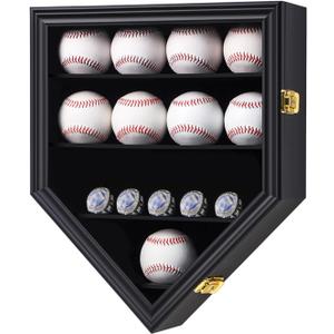 Baseball Display Case Baseball Holders for Balls Display Baseball Ring Display Wall Cabinet with Anti-Theft Lock for Collection Autographed Baseballs