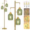 ROTTOGOON Dimmable Gold Floor Lamp for Living Room- 3 Light Green Glass Floor Lamps, Vintage Brass Tree Floor Lamps with 3X 6W LED Bulbs, Modern Standing Tall Lamp for Bedroom, 68", Gold & Green Glass