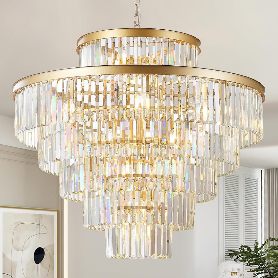 Large 36" Gold Crystal Chandeliers 23 Lights Modern Luxury Chandelier for Foyer Staircase Chandeliers 6 Tiers Round K9 Ceiling Pendant Lighting Fixture for Living Dining Room