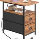 End Table with Charging Station, Narrow Side Table with 2 Drawers, Nightstands with Drawers, USB Ports & Power Oulets,Slim Sofa Side Tables for Small Spaces,Livin Room,Bedroom,Rustics Brown